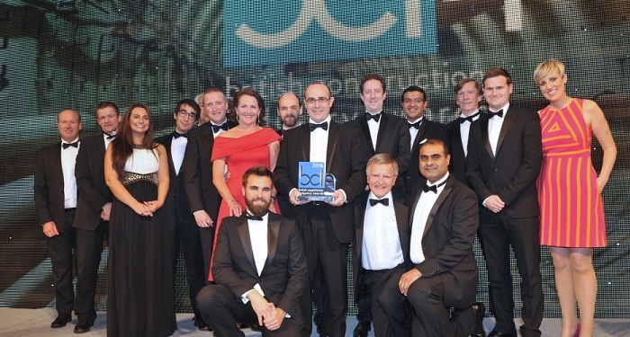 British Construction Industry Awards - Lee Tunnel JV team wins three awards, group photo with award in 2016